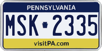 PA license plate MSK2335