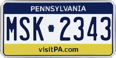 PA license plate MSK2343