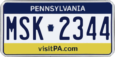 PA license plate MSK2344