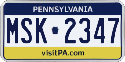 PA license plate MSK2347