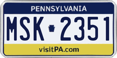 PA license plate MSK2351