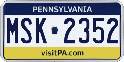 PA license plate MSK2352