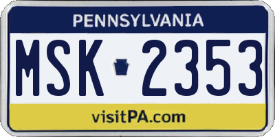 PA license plate MSK2353
