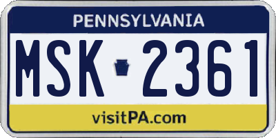 PA license plate MSK2361