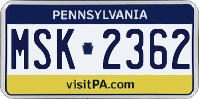 PA license plate MSK2362
