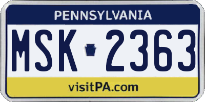 PA license plate MSK2363