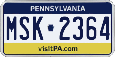 PA license plate MSK2364