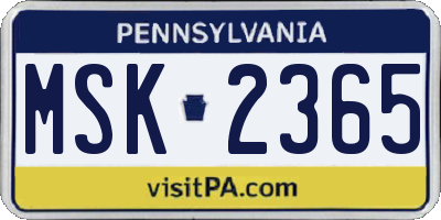 PA license plate MSK2365