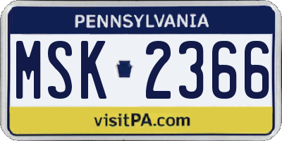 PA license plate MSK2366