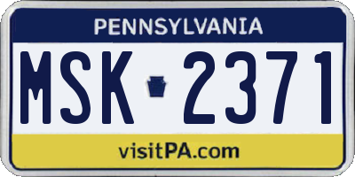 PA license plate MSK2371