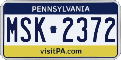 PA license plate MSK2372