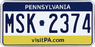 PA license plate MSK2374