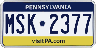 PA license plate MSK2377