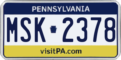 PA license plate MSK2378