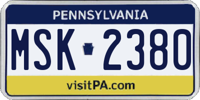 PA license plate MSK2380