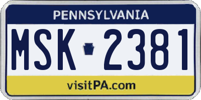 PA license plate MSK2381