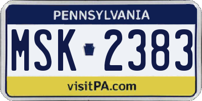 PA license plate MSK2383