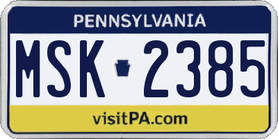 PA license plate MSK2385