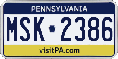 PA license plate MSK2386