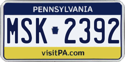 PA license plate MSK2392