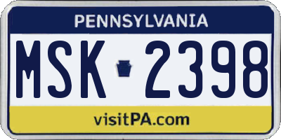 PA license plate MSK2398