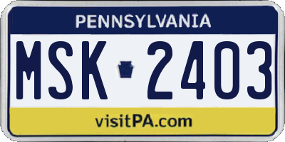 PA license plate MSK2403