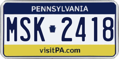 PA license plate MSK2418