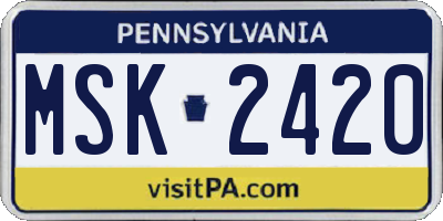 PA license plate MSK2420