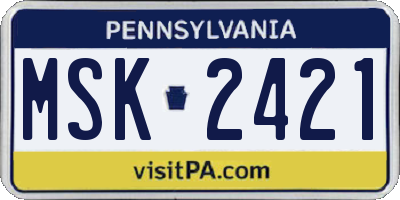 PA license plate MSK2421