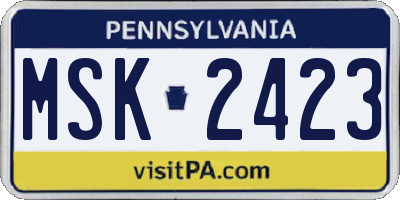 PA license plate MSK2423