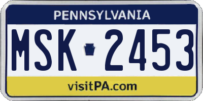 PA license plate MSK2453