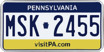 PA license plate MSK2455