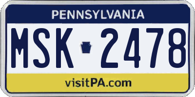 PA license plate MSK2478