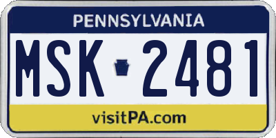 PA license plate MSK2481
