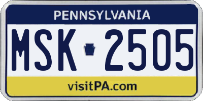PA license plate MSK2505
