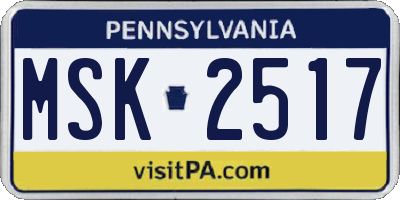 PA license plate MSK2517
