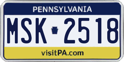 PA license plate MSK2518