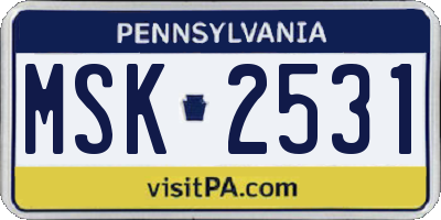 PA license plate MSK2531