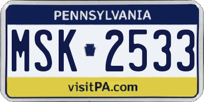 PA license plate MSK2533