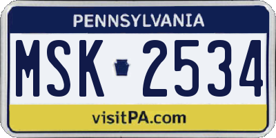 PA license plate MSK2534