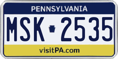 PA license plate MSK2535