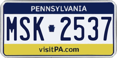 PA license plate MSK2537