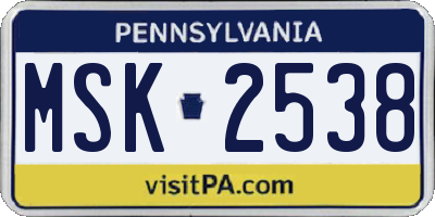 PA license plate MSK2538