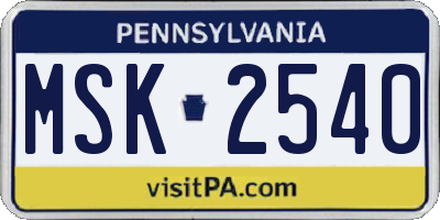 PA license plate MSK2540