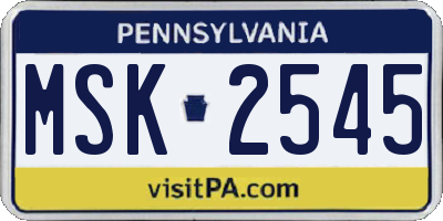 PA license plate MSK2545