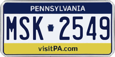 PA license plate MSK2549