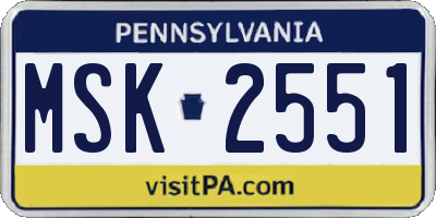 PA license plate MSK2551