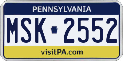 PA license plate MSK2552