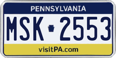 PA license plate MSK2553