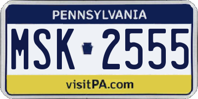PA license plate MSK2555